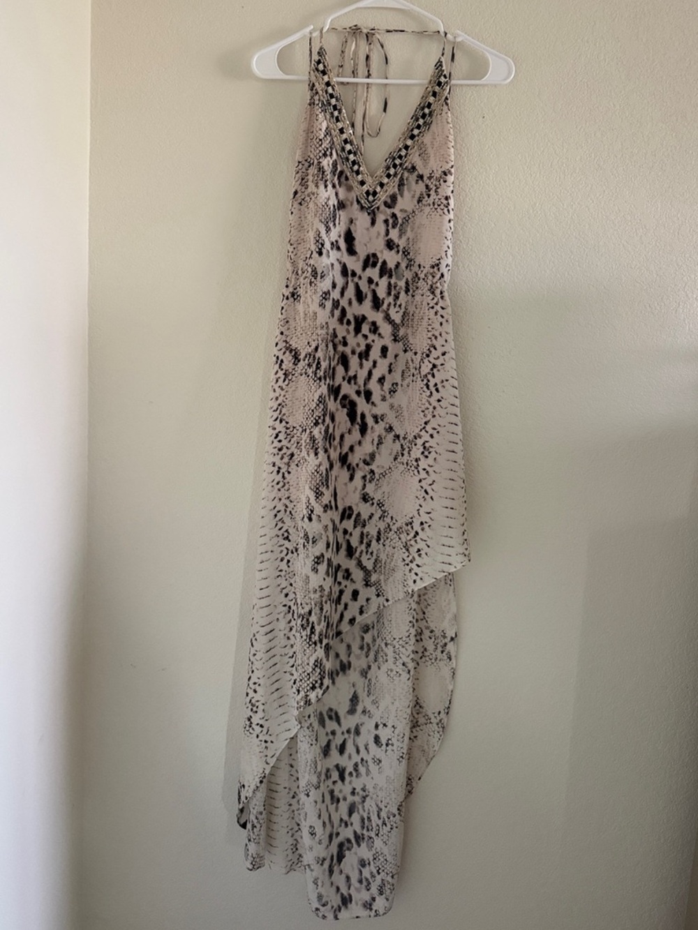 Beaded V-Neck Animal Print Maxi Dress